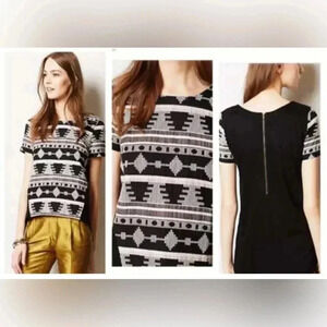 Anthropologie Sunday in Brooklyn size M black woven aztec tunic top Southwestern